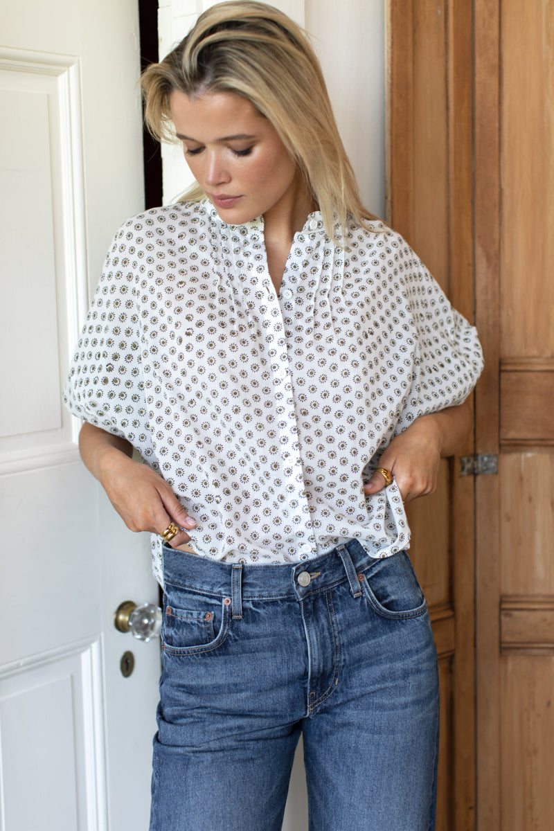 Mandarin Collar Top - Signet Olive Organic