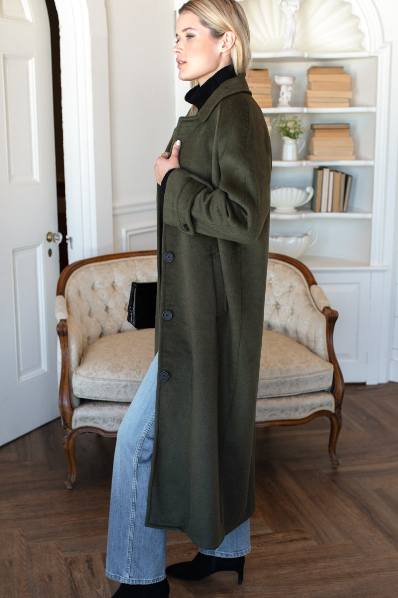 Maxi Overcoat - Army Wool
