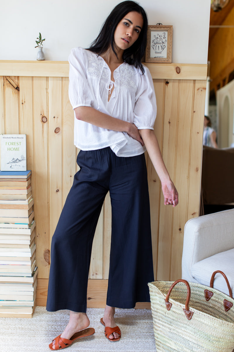 Embroidered Puff Isla Top - Cloud White Organic