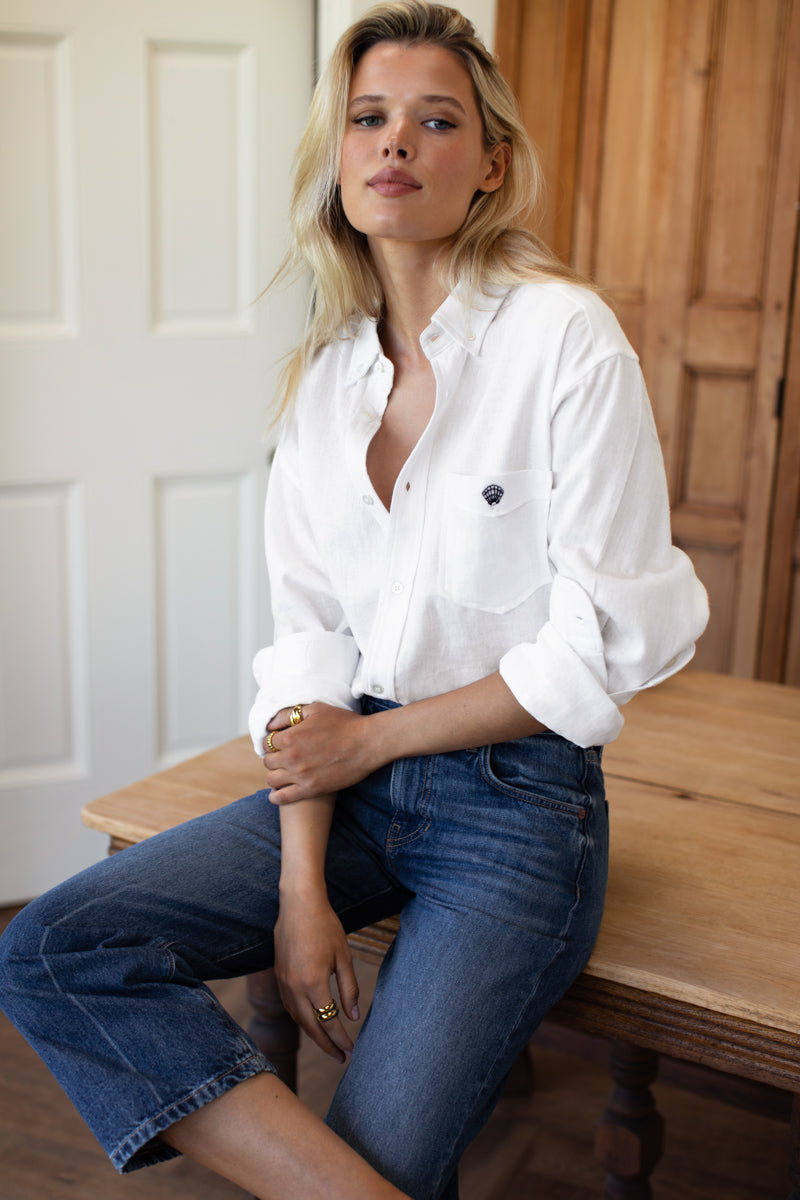 Ryan Shirt - White Linen Shell Embroidery