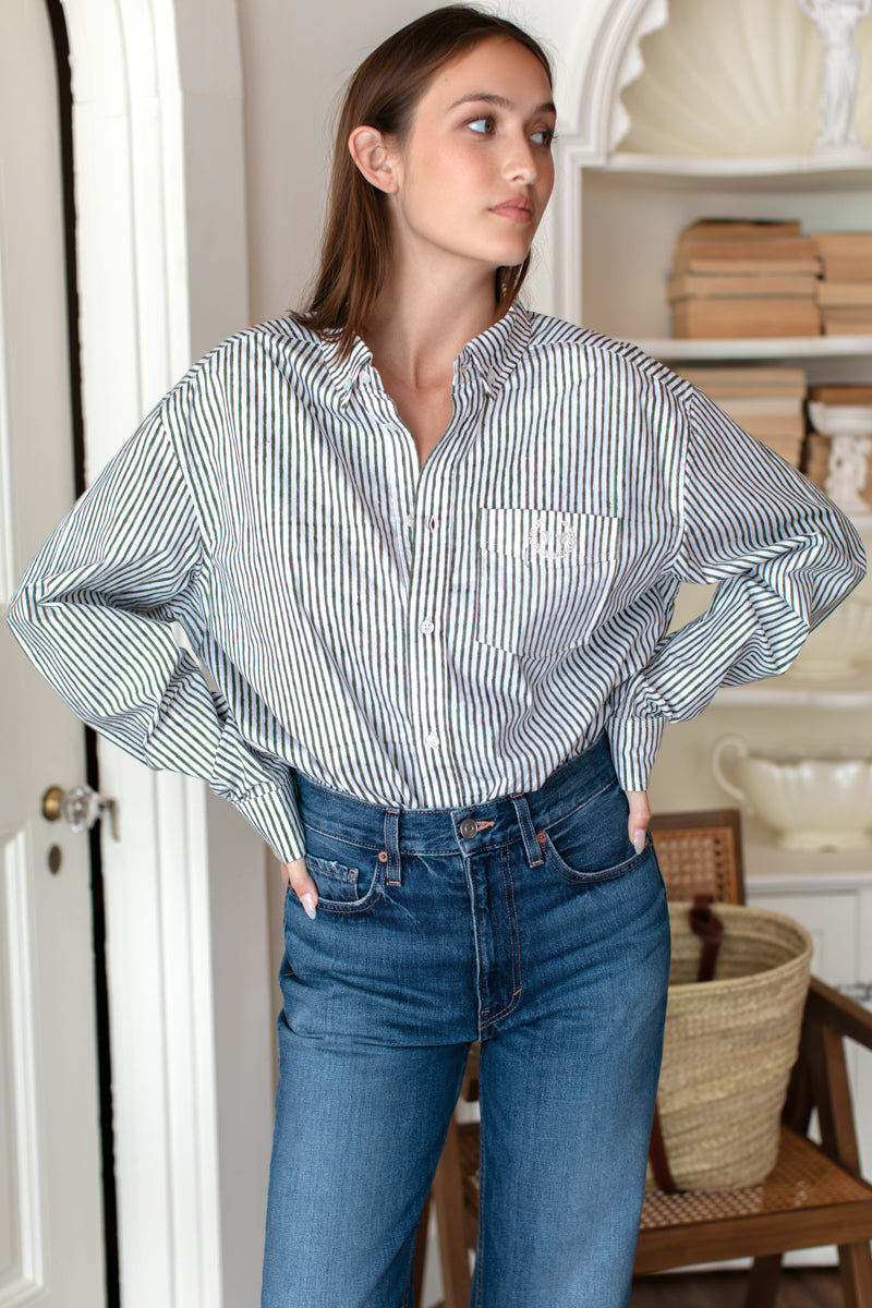 Ryan Shirt - Moss Stripe Poplin