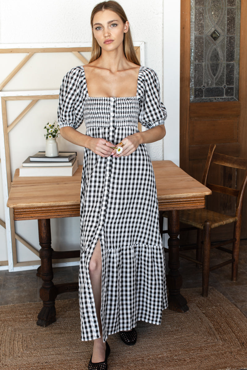 Santiago 3 Maxi Dress - Black + White Check