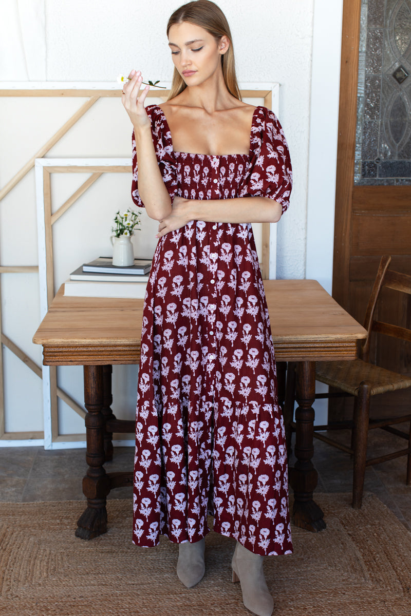 Santiago 4 Maxi Dress - Pressed Marigolds Rouge Linen