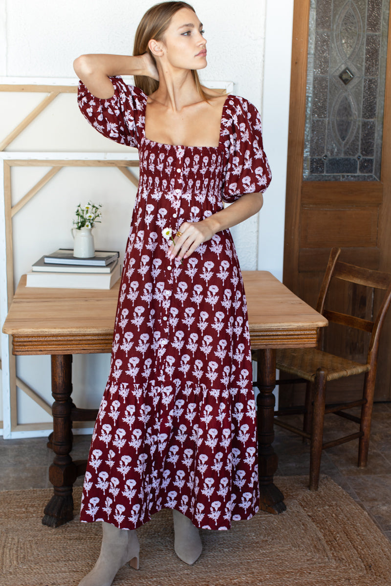 Santiago 4 Maxi Dress - Pressed Marigolds Rouge Linen