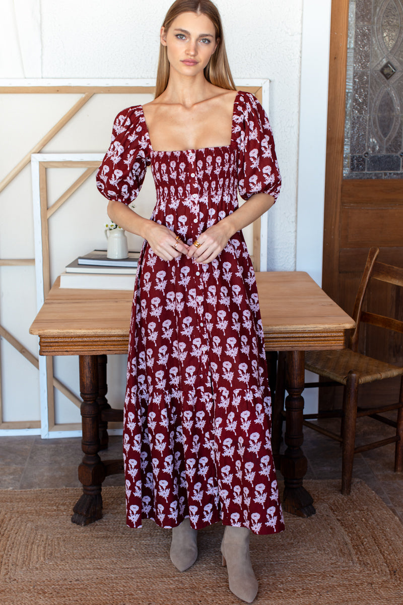 Santiago 4 Maxi Dress - Pressed Marigolds Rouge Linen