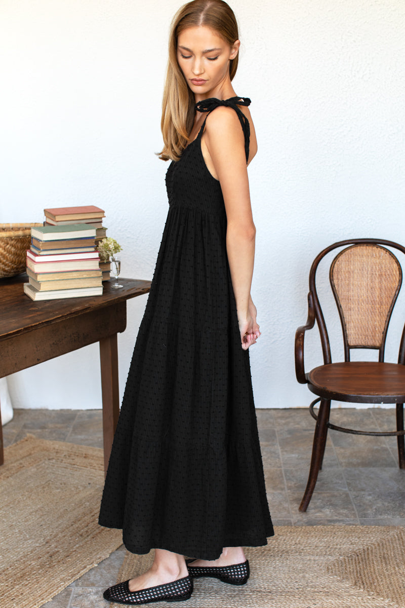 Sara Tier Dress - Dot Stripe Black Organic