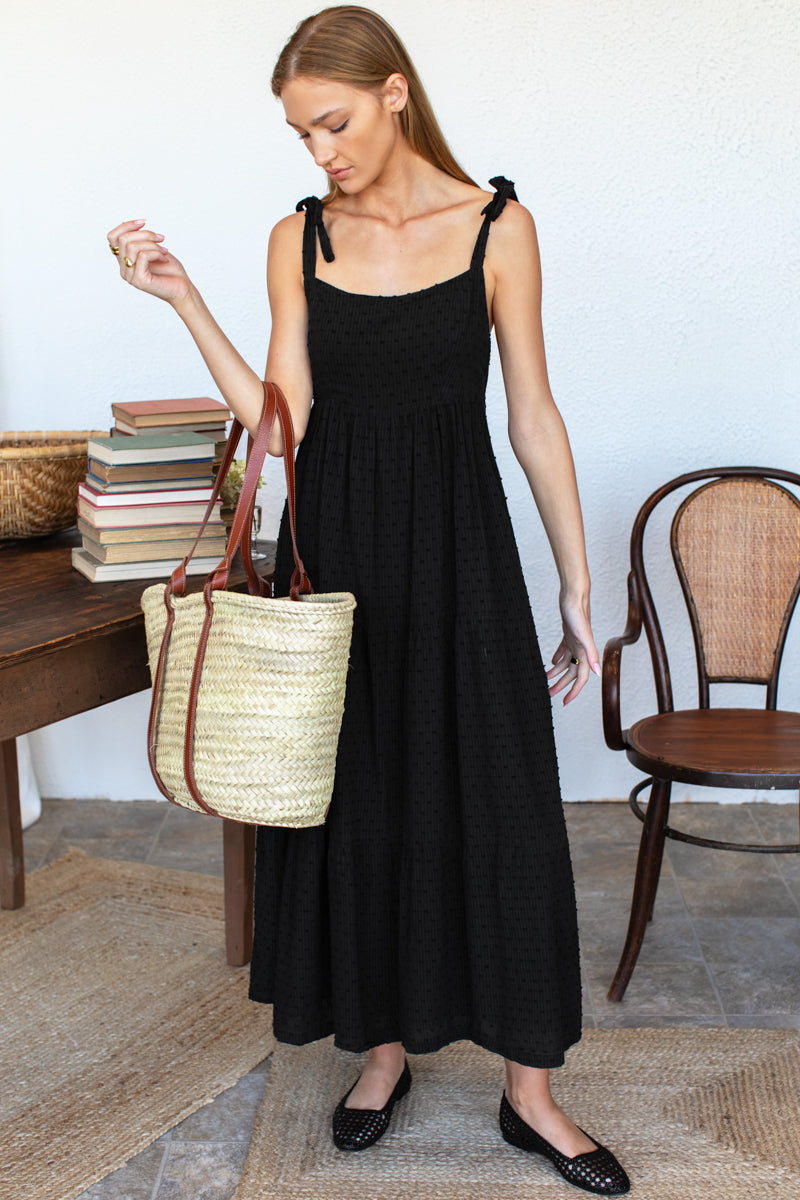 Sara Tier Dress - Dot Stripe Black Organic
