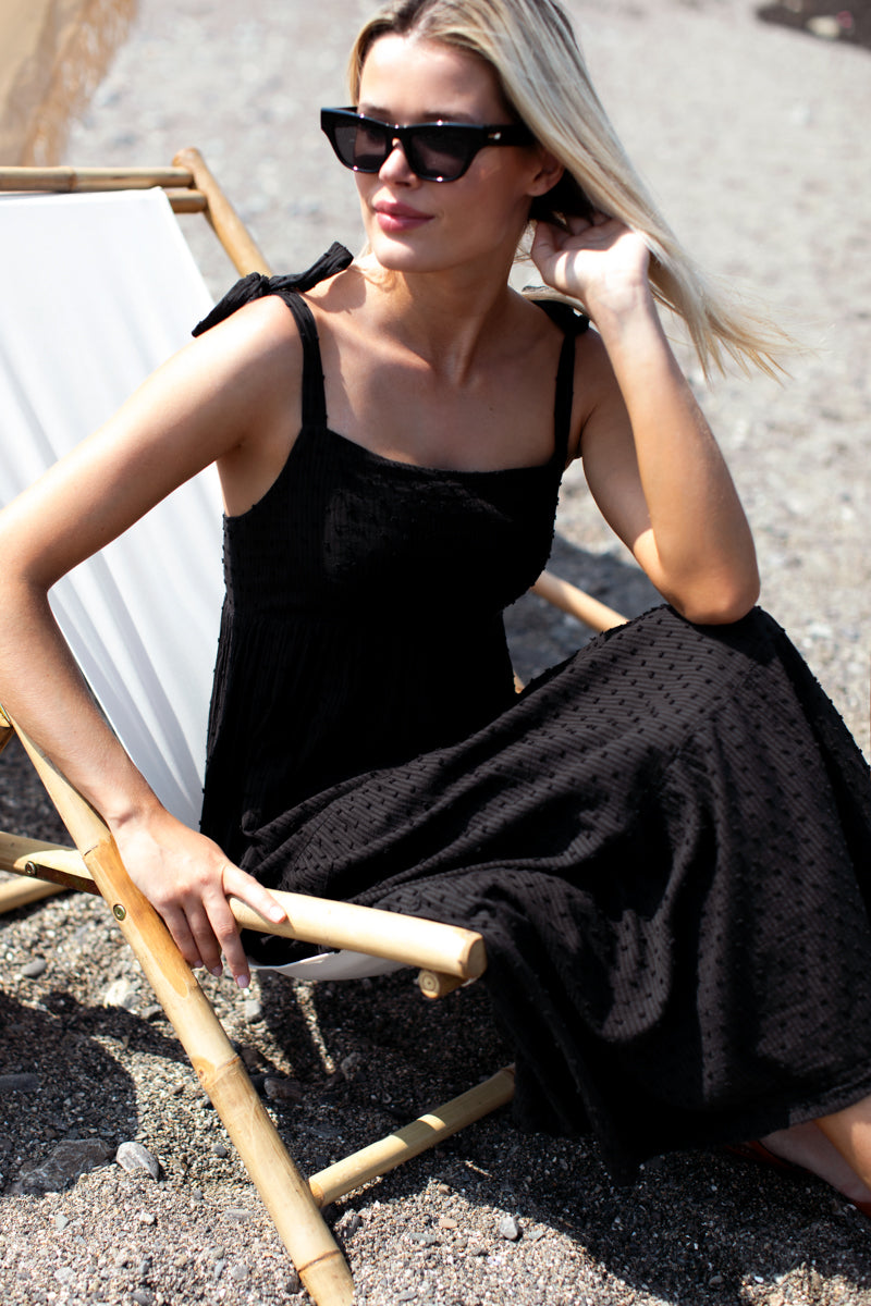 Sara Tier Dress - Dot Stripe Black Organic