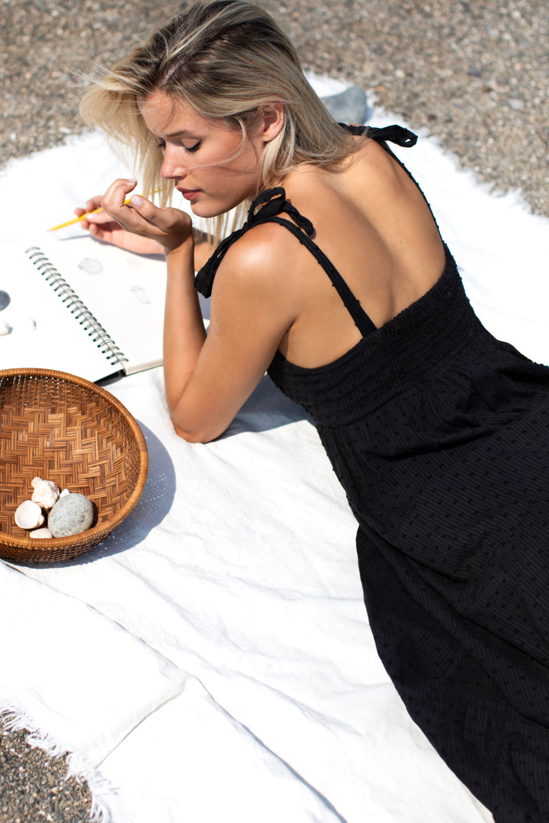 Sara Tier Dress - Dot Stripe Black Organic