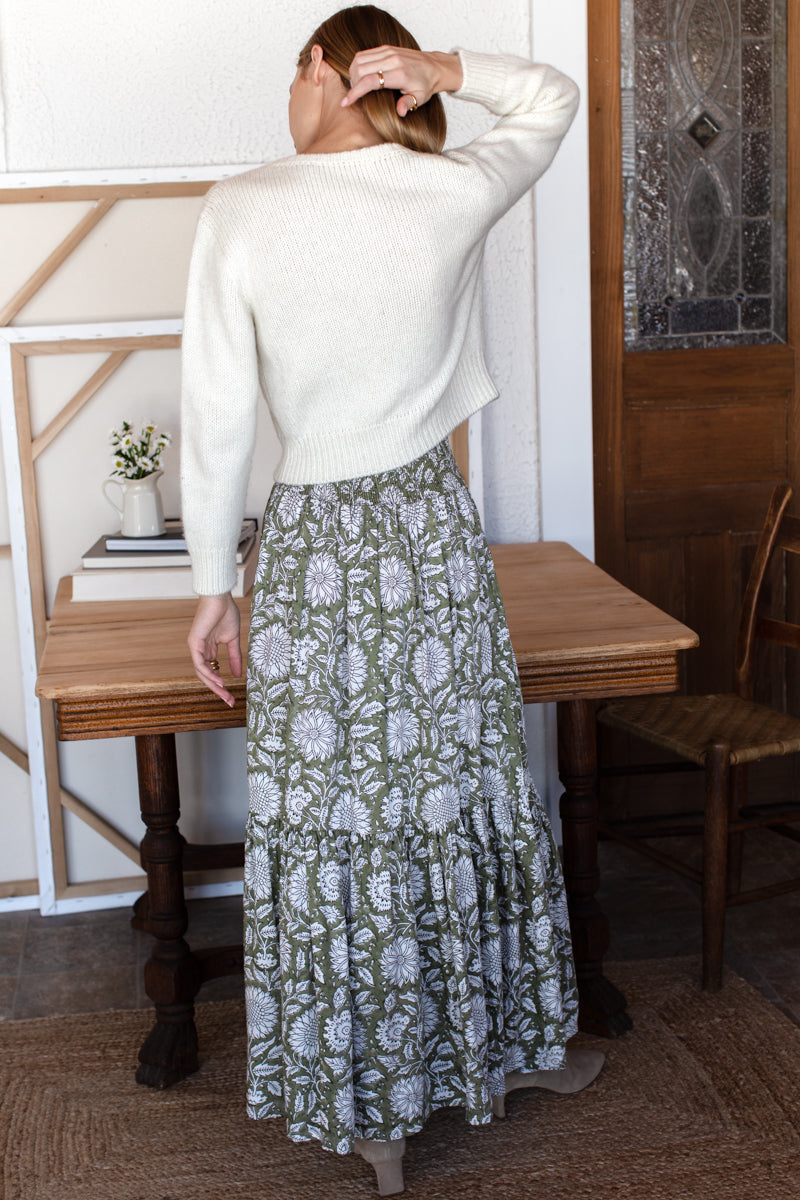 Shirred Skirt - Arles Gothic Olive