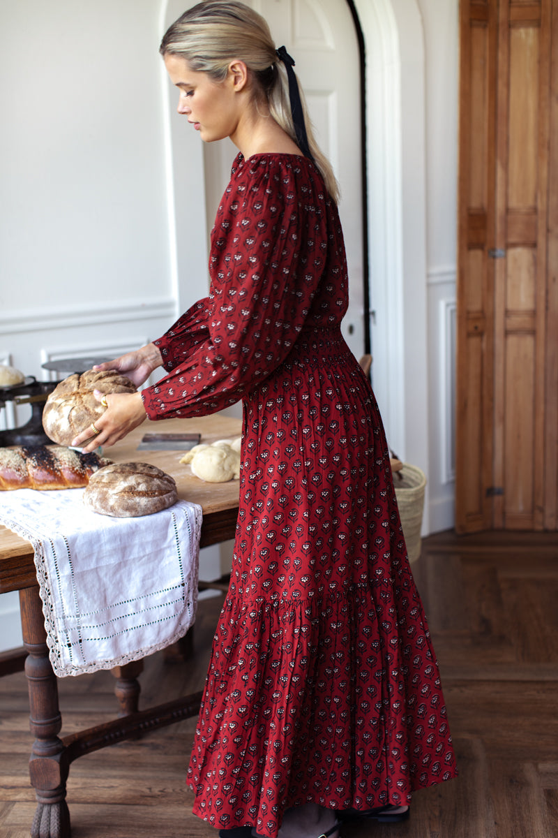 Shirred Skirt - Lantern Flower Rouge