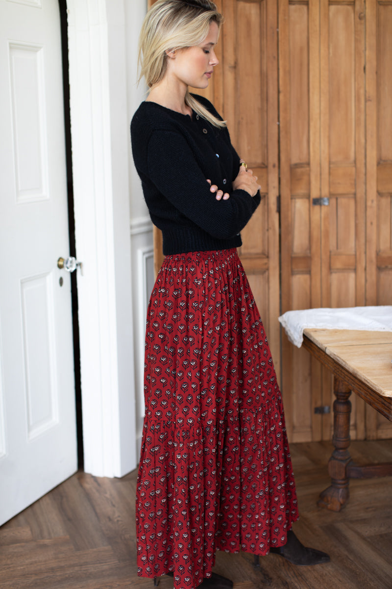 Shirred Skirt - Lantern Flower Rouge