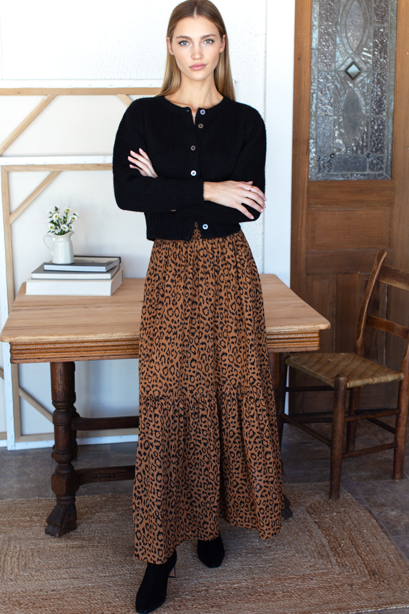 Shirred Skirt - Vintage Leopard Organic