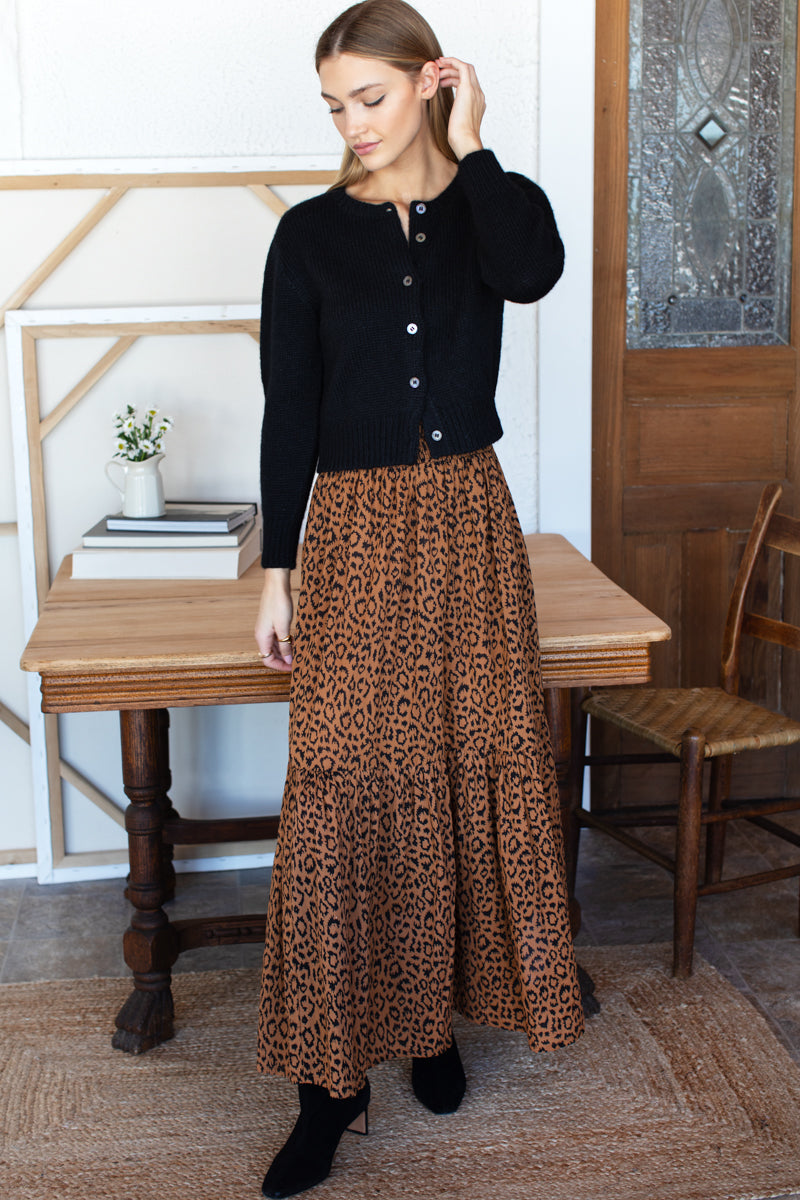 Shirred Skirt - Vintage Leopard Organic