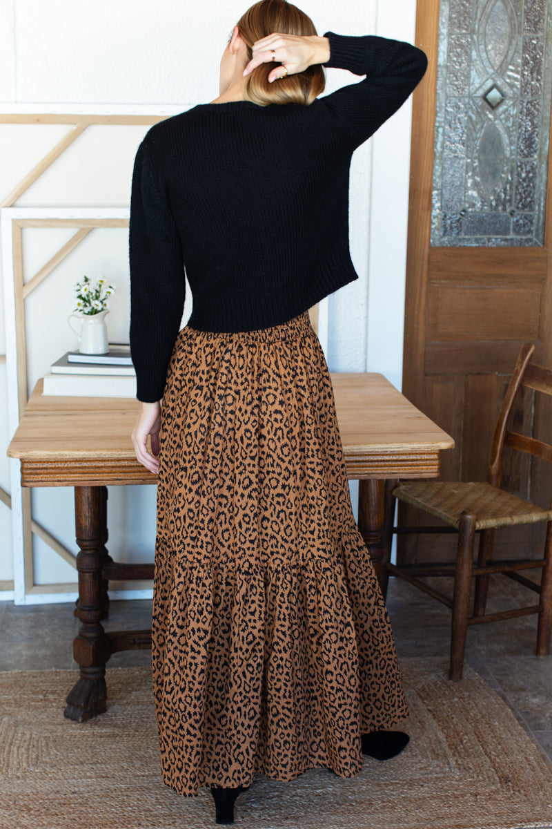 Shirred Skirt - Vintage Leopard Organic