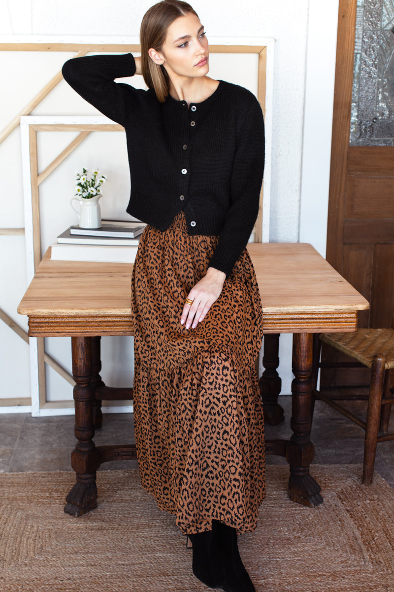 Shirred Skirt - Vintage Leopard Organic