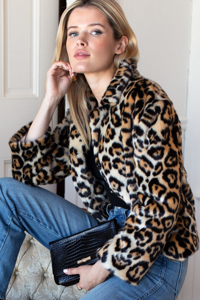 Short 60s Coat - Leopard Fur