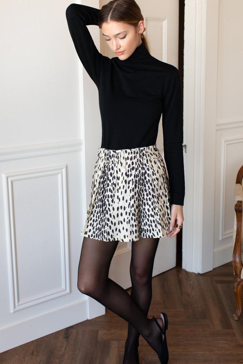 Soft Pleated Mini Skirt - Leopard Stretch Linen
