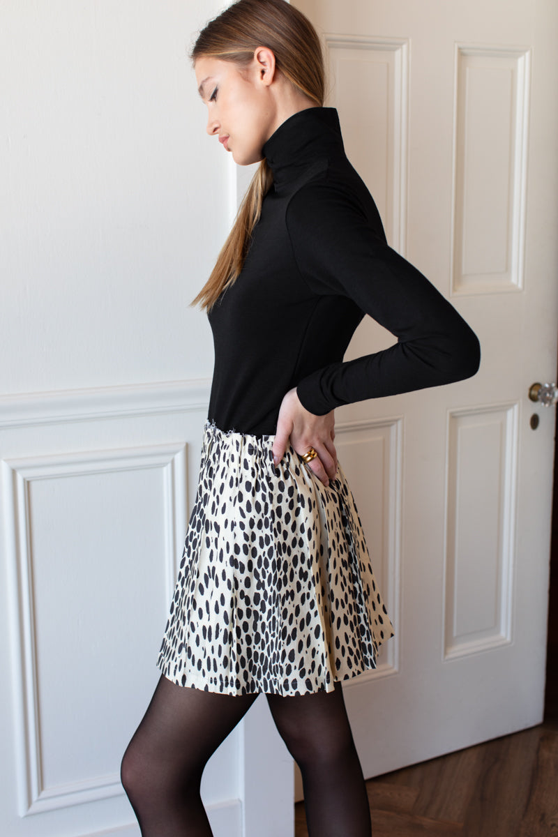 Soft Pleated Mini Skirt - Leopard Stretch Linen