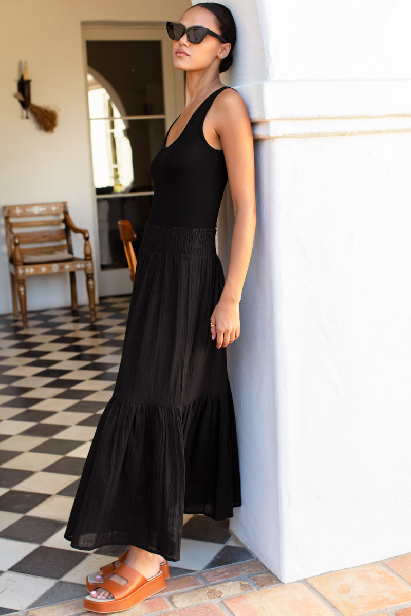 Solstice Skirt - Black Beauty Cotton Dobby Jacquard