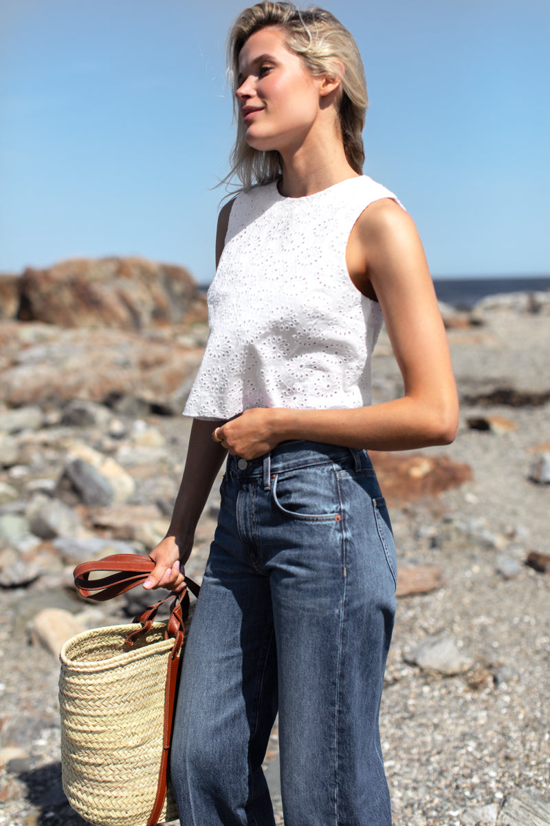 Studio Boxy Top - Salt Eyelet