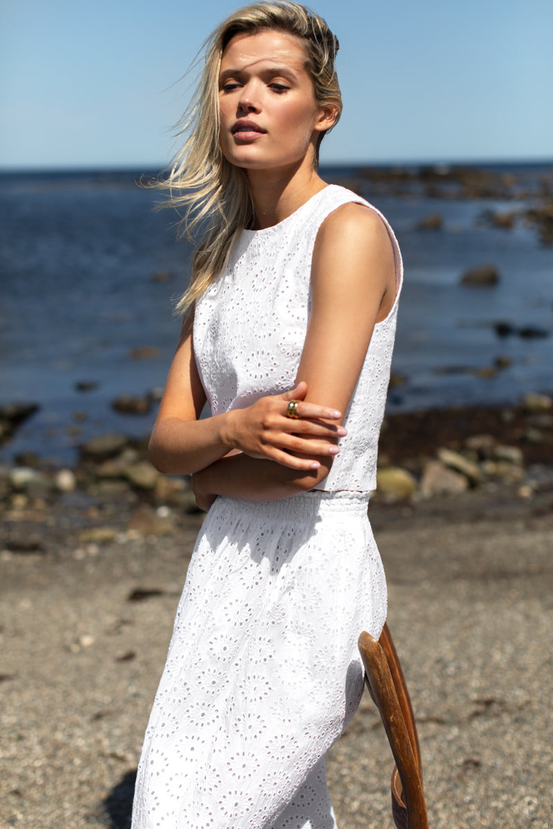 Studio Boxy Top - Salt Eyelet