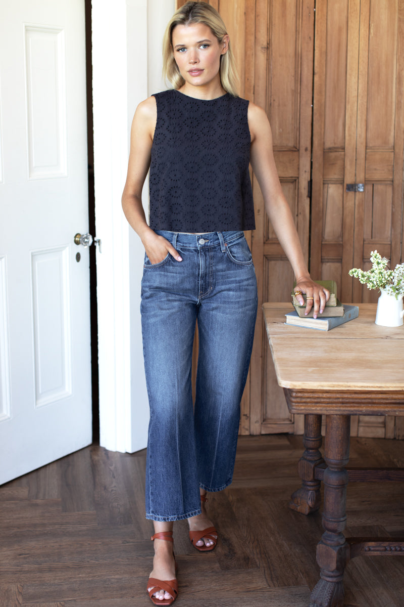 Studio Boxy Top - Midnight Eyelet