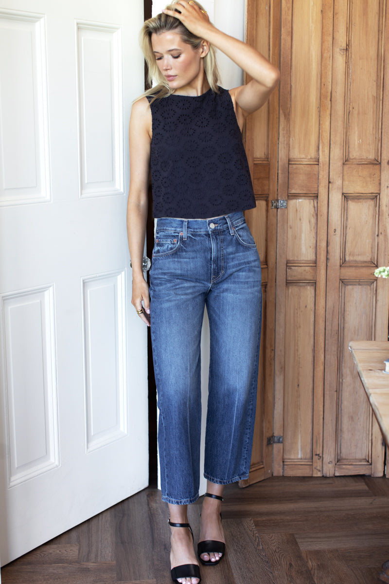 Studio Boxy Top - Midnight Eyelet