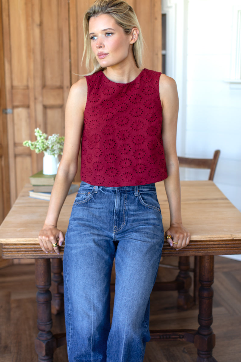 Studio Boxy Top - Rouge Eyelet