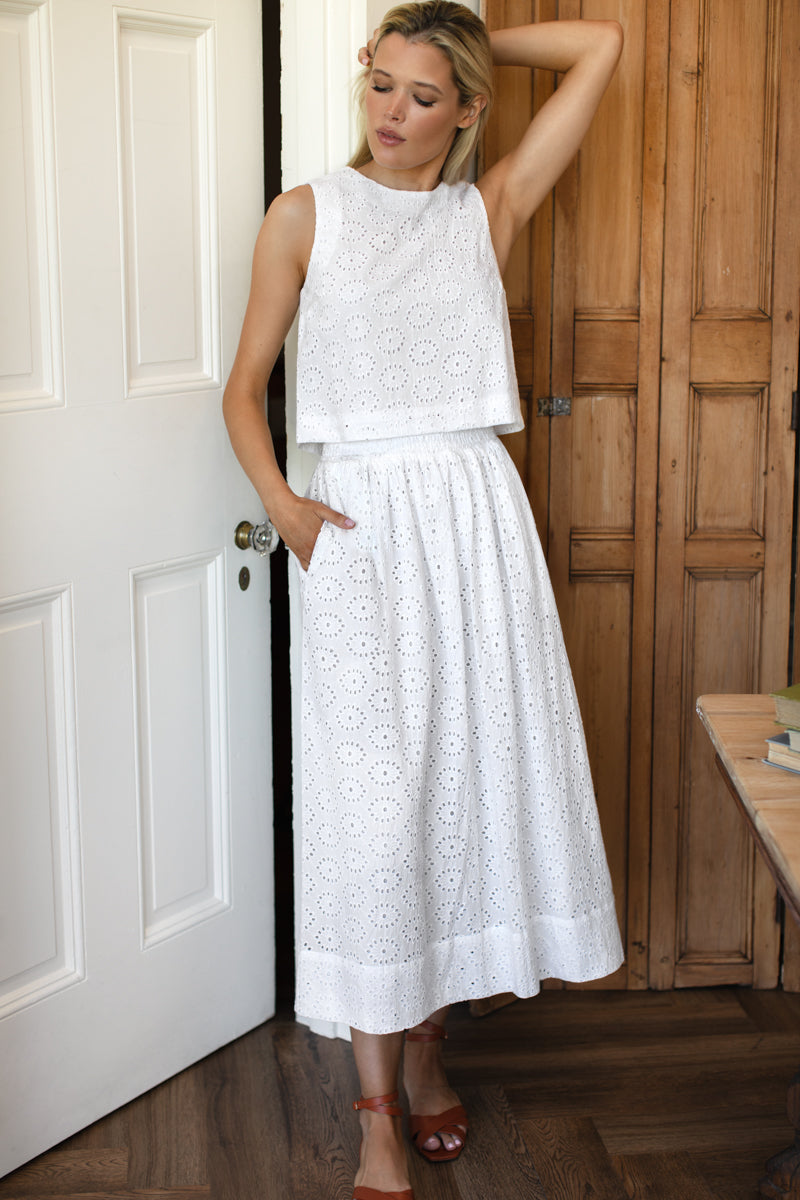 Wide Hem Skirt - Salt Eyelet