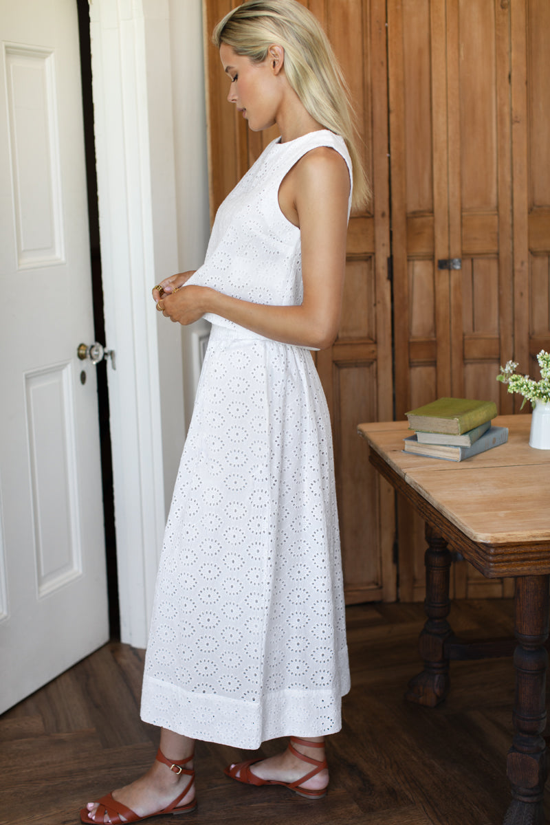 Wide Hem Skirt - Salt Eyelet