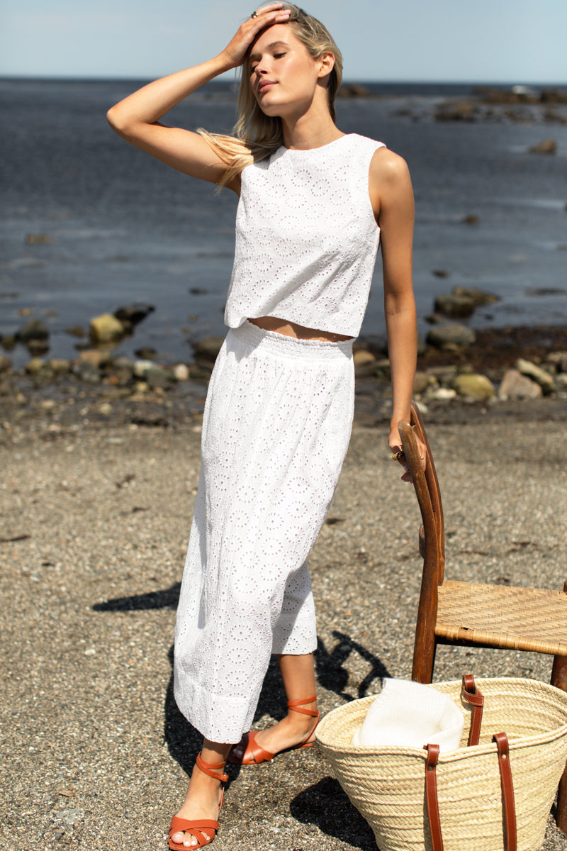 Wide Hem Skirt - Salt Eyelet