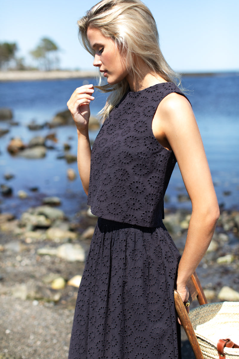 Studio Boxy Top - Midnight Eyelet