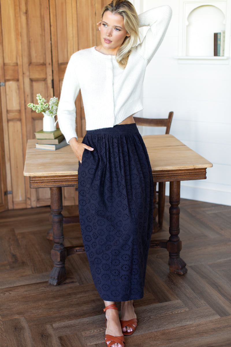 Wide Hem Skirt - Midnight Eyelet