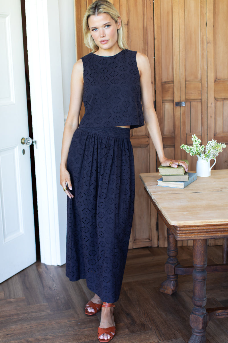 Wide Hem Skirt - Midnight Eyelet