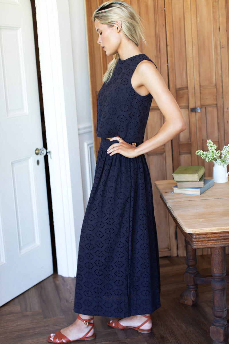 Wide Hem Skirt - Midnight Eyelet