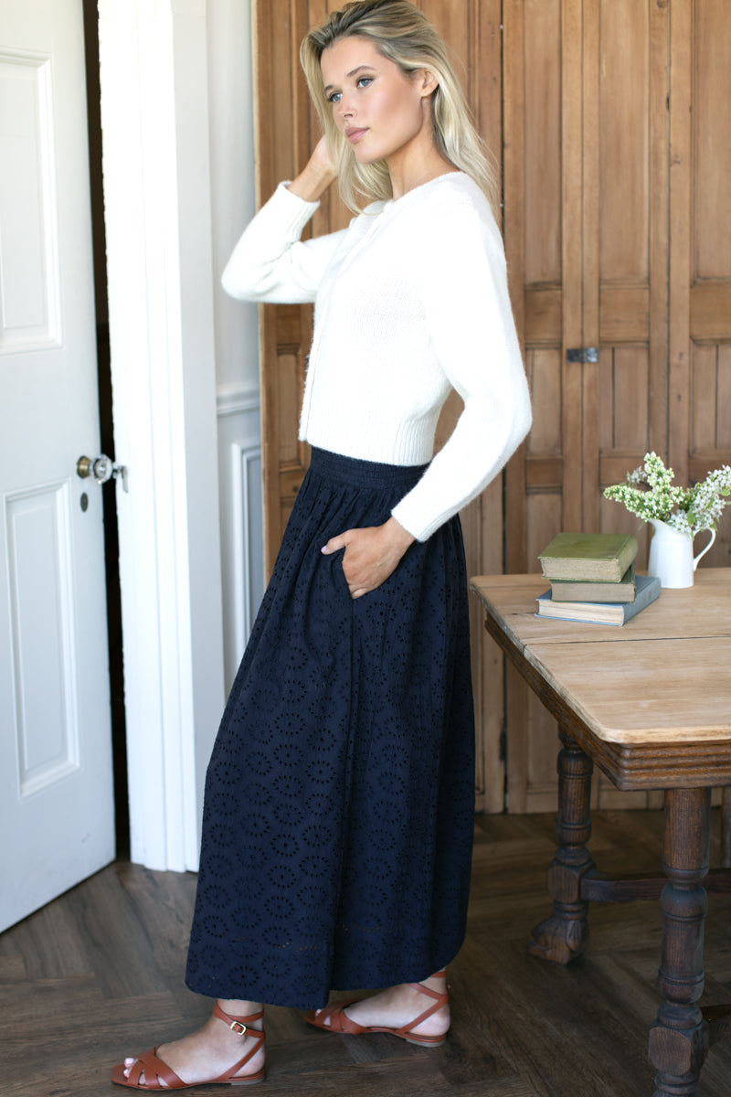 Wide Hem Skirt - Midnight Eyelet