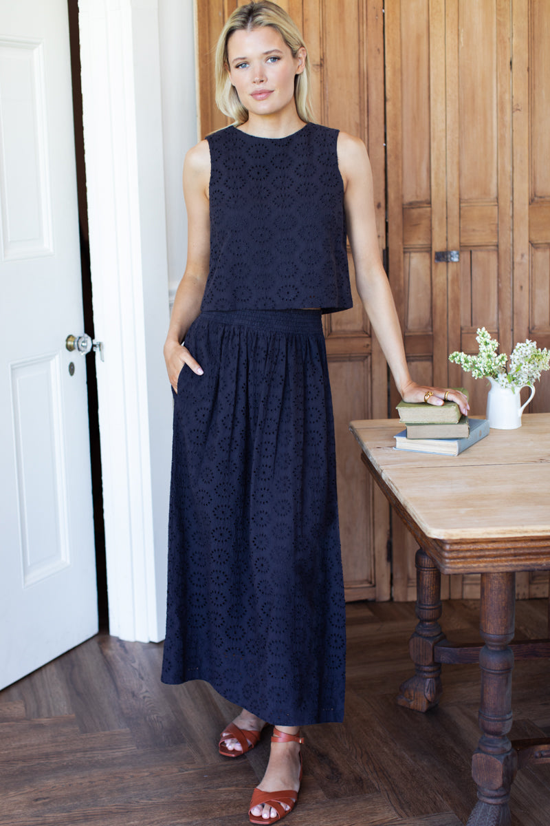 Studio Boxy Top - Midnight Eyelet