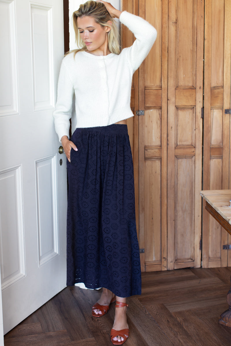 Wide Hem Skirt - Midnight Eyelet