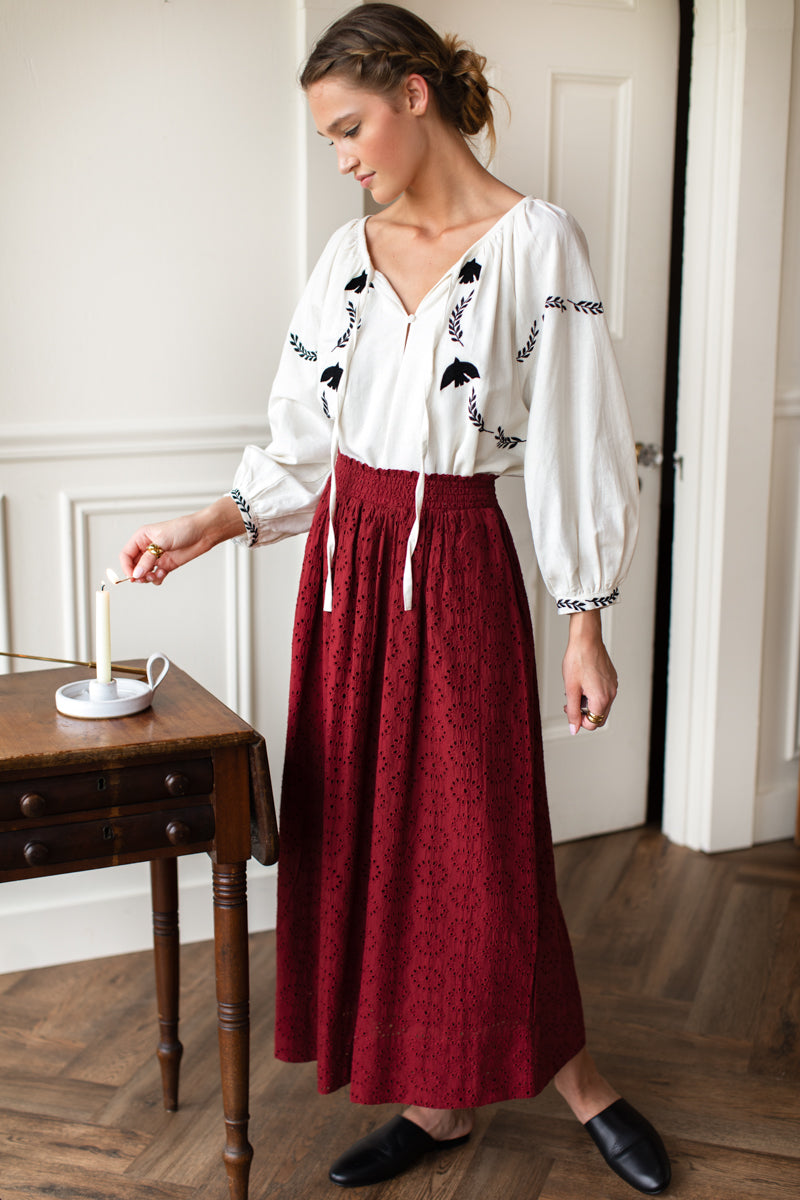 Wide Hem Skirt - Rouge Eyelet