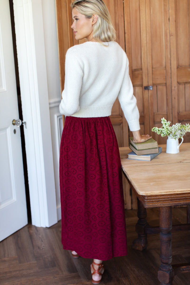 Wide Hem Skirt - Rouge Eyelet