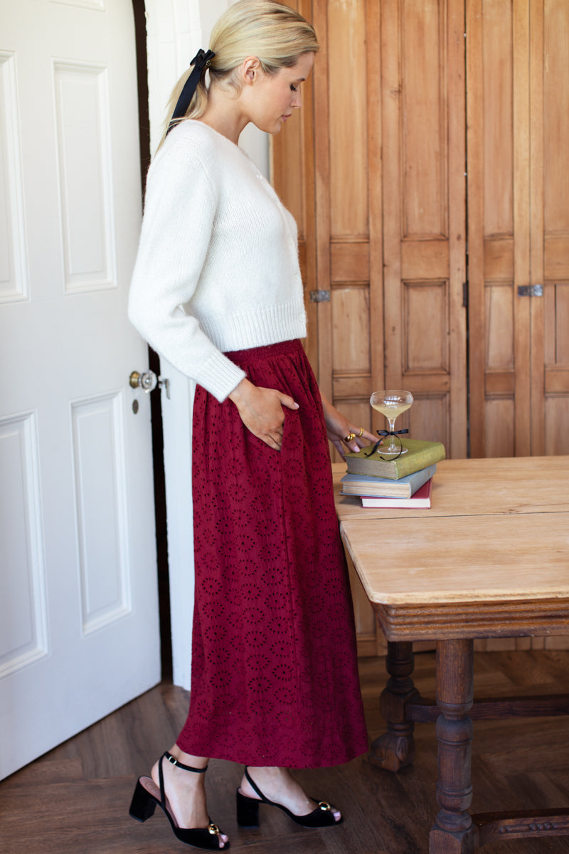 Wide Hem Skirt - Rouge Eyelet