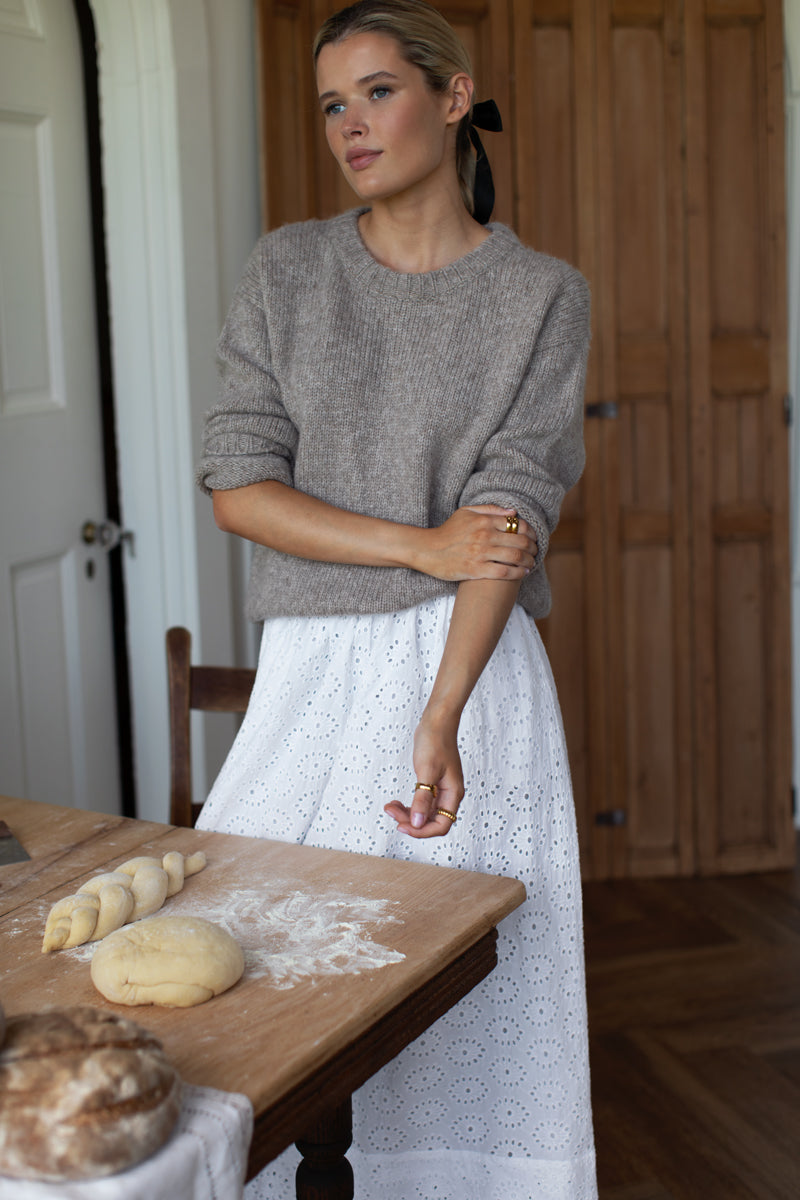 Wide Hem Skirt - Salt Eyelet