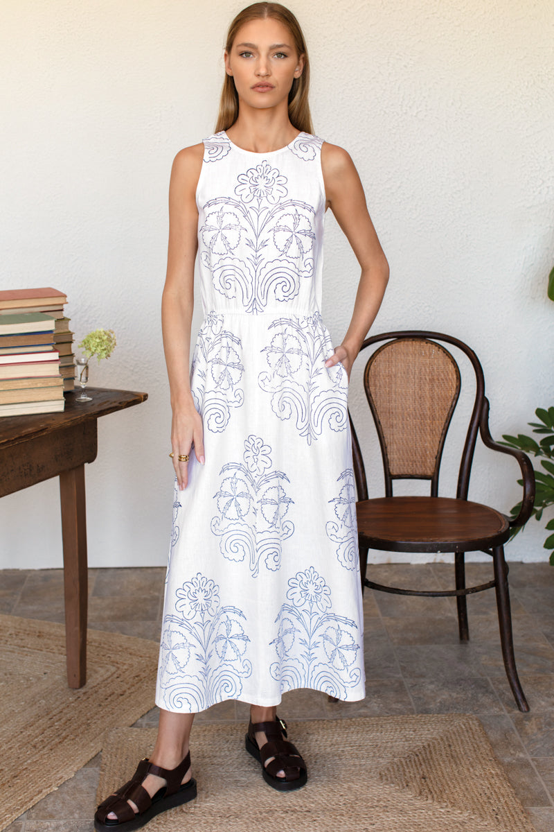 Studio Sundress  - Maeve Outline Indigo Linen