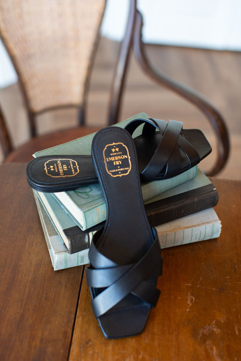 Fortuna Slide - Black Leather