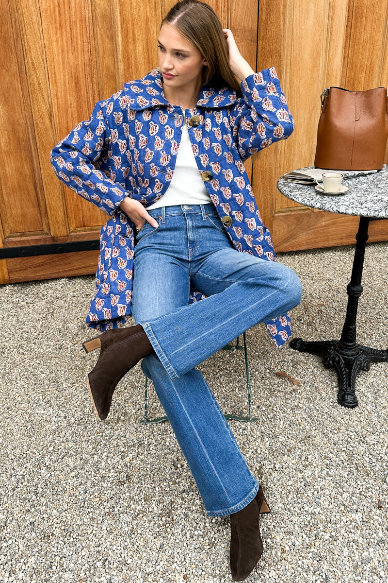 Camp Coat - Blue Paisley Flowers Linen