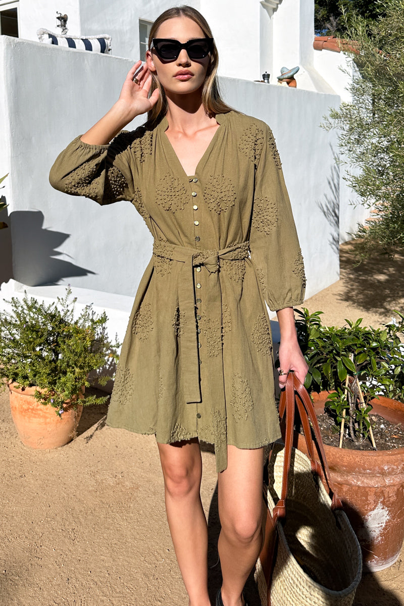 Blouson Dress - French Knot Floral Gothic Olive