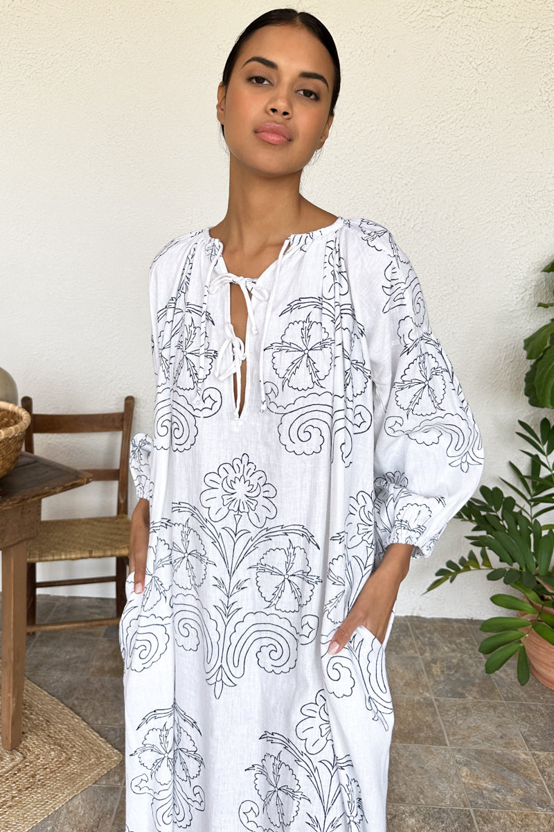 Folk Maxi Dress - Maeve Outline Indigo Linen