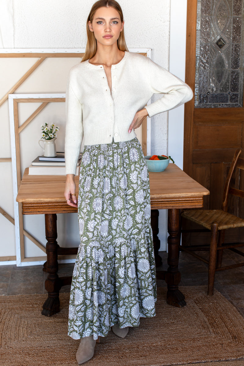 Shirred Skirt - Arles Gothic Olive