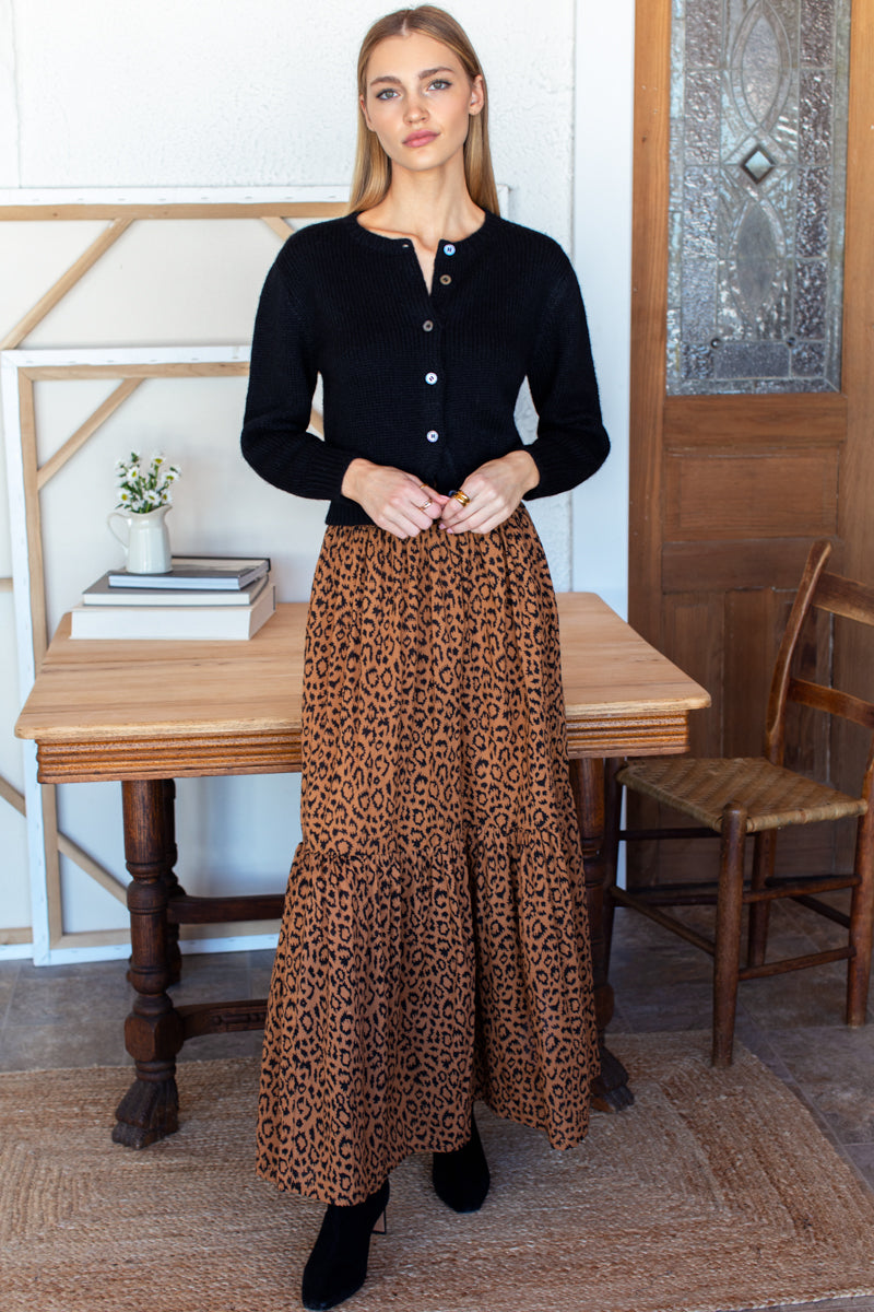 Shirred Skirt - Vintage Leopard Organic